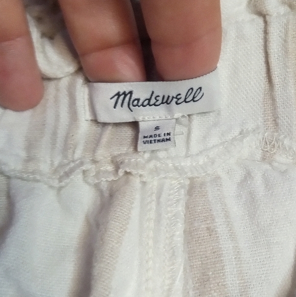 Madewell Paper Bag Tie Waist Linen Blend Subtle Stripe Shorts Tan Size Small - Picture 6 of 10